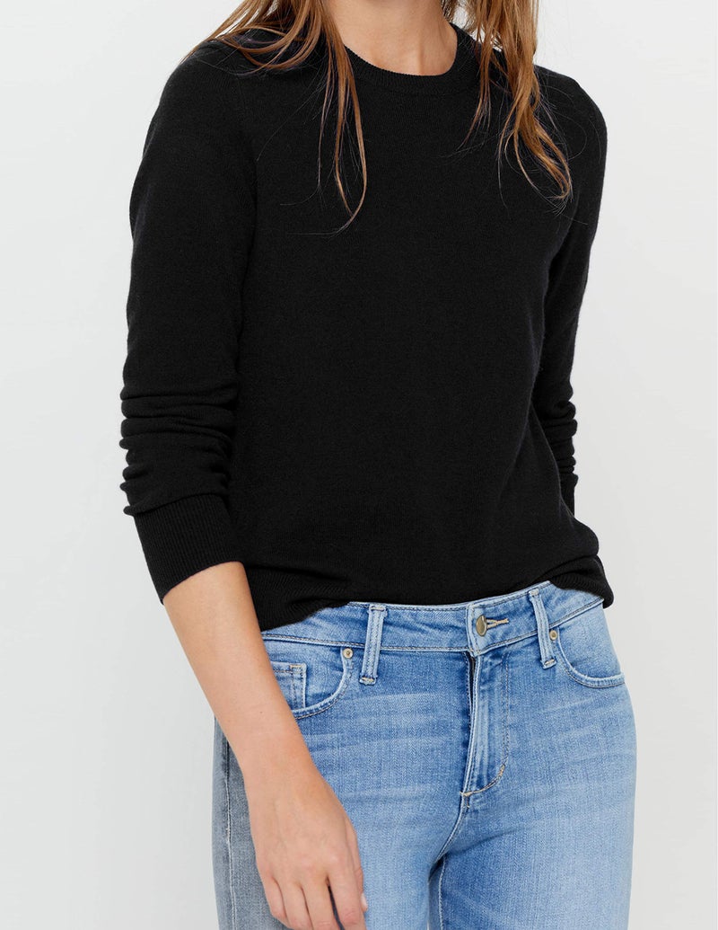 State Cashmere Womenâ€™s Essential Crewneck Sweater 100% Pure Cashmere Classic Long Sleeve Pullover (Black, Large) - Image 2